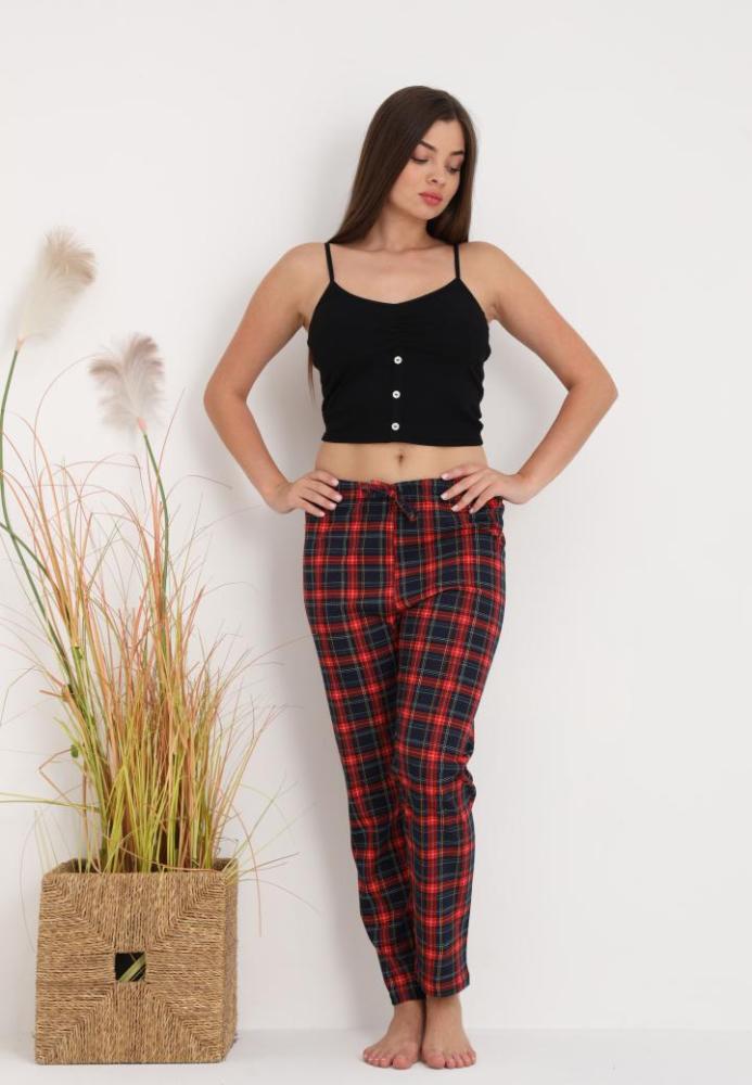 Pantaloni de Pijama Dama ,Culoare Bleumarin cu Rosu ,Engros